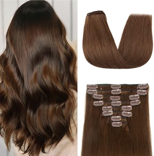 Medium Brown Clip in Hair Extensions Real Human Hair 24 Inch for Women Invisible Straight Seamless Clip in Hair Extensions Human Hair 8pcs Double Weft 90g (#4 Medium Brown, 24 Inch)