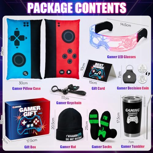 TUZT Gamer Gifts for Men Boyfriend Video Game Room Decor Pillow LED Glasses Tumbler Socks Hat Thanks Card Gaming Stocking Stuffers Easter Basket Presents Christmas Birthday Gifts for Teen - Image 2
