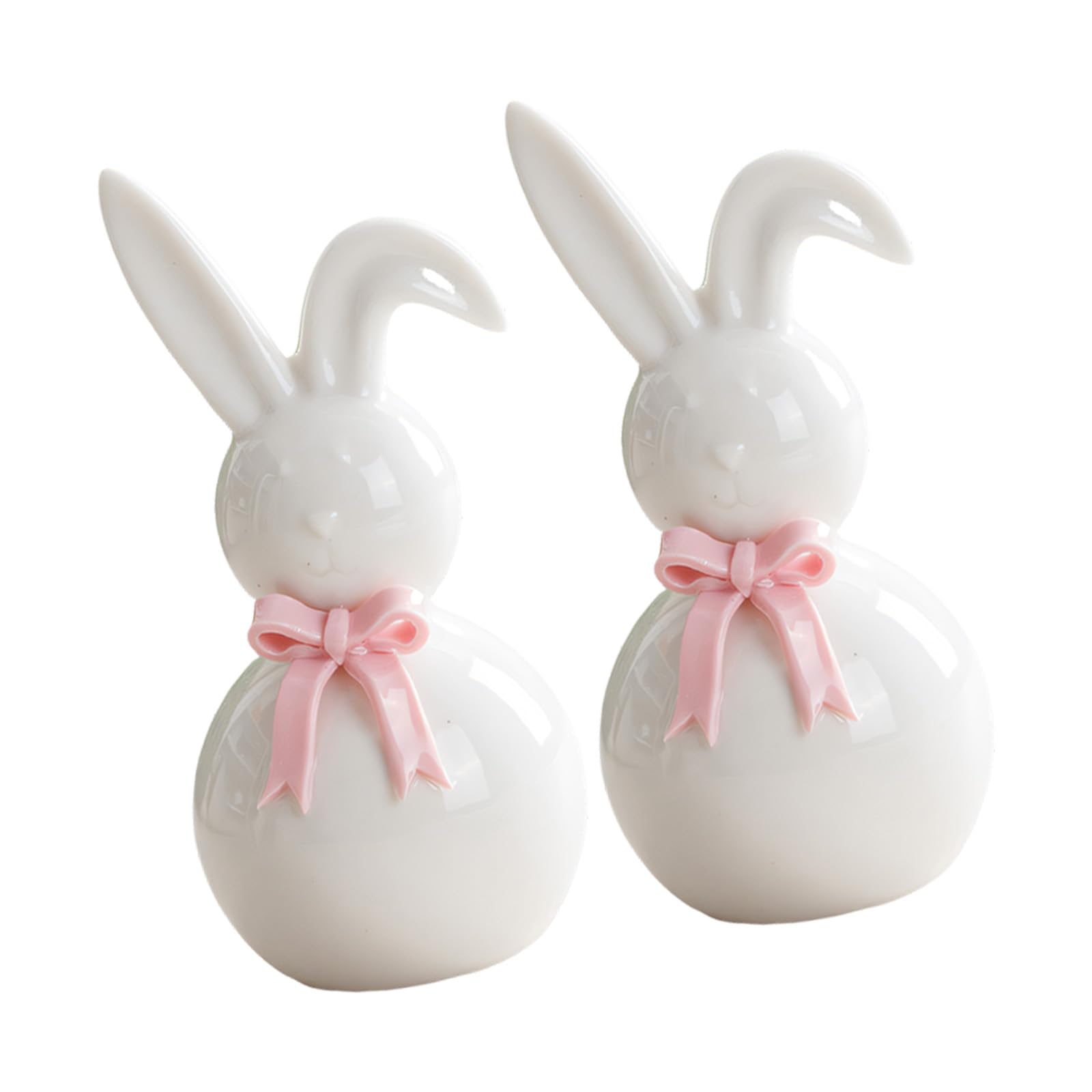 Shntig Delicate White Ceramic Easter Animals with Colorful Bows Home Party Decoration Easter Gift Ideas
