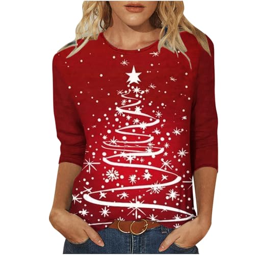 2024 Navidad Jersey Mujer Camiseta Manga Larga Sudaderas Cuello Redondo Navideños Impresión Elegante Invierno Fiesta Camisa Túnica Tops T-Shirt Original Xmas Suéter Blusa Christmas 2025