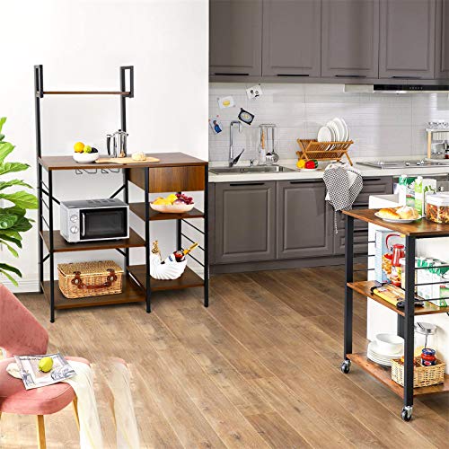 amzdeal Kitchen Bakers Rack with Storage Drawer, 4-Tier Microwave Cart, Microwave Stand with Glass Holder, Kitchen Utility Storage Shelf, 51.5Hx35.4Lx15.7W Inch, Vintage Brown - Thumbnail 4