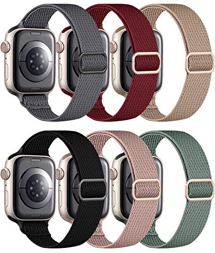 Charlam 6 Pack Slim Stretchy Compatible with Apple Watch Band 42mm 44mm 45mm 49mm Women Lady, Soft Solo Loop Bands Adjustable Strap Replacement for iWatch Series 8/7/6/5/4/3/2/1/SE/Ultra, (Package E)