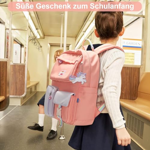 Einschulung Geschenk für Mädchen, 2 PCS Einhorn Reflektor Anhänger Schulranzen Leuchtend als Schulkind Geschenk für Schultüten Füllung Schulanfang Glücksbringer Rucksack Handtasche Mitgebsel Geschenke