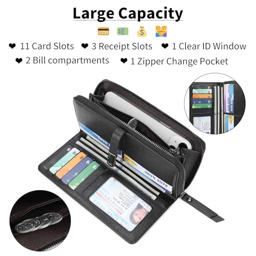 Image of Wallet for Women Large Capacity RFID Blocking Leather Bifold Card Holder with Zipper Change Pocket