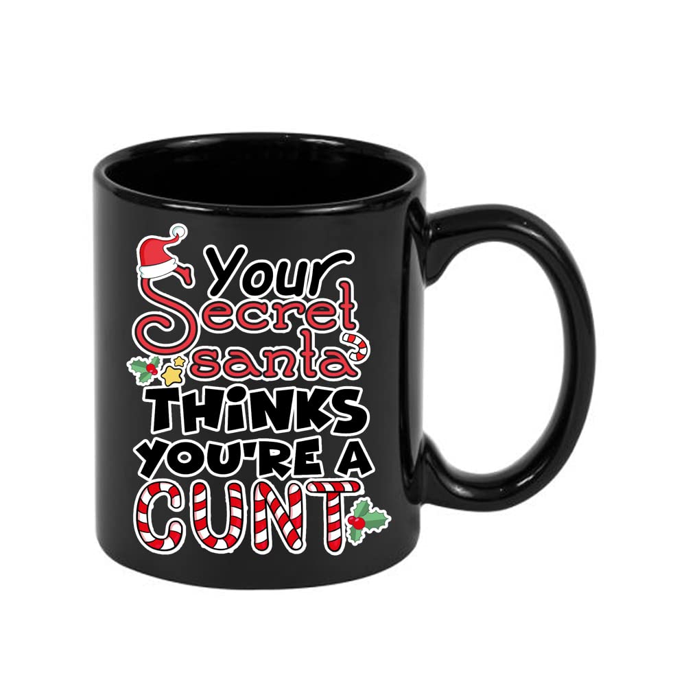Getagift Your Secret Santa Thinks You're A Cunt Novelty Mug, Unique Ceramic Full Coloured Frosted Coffee Mug. (Black)