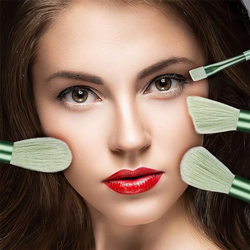 ZKSXOA 13-Piece Makeup Brushes Sets,Face and Eye Make-up Brushes for Foundation Powder, Concealers, Blush, and Eyeshadow,with Bag,Green - Image 4