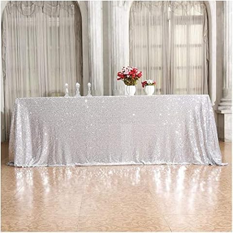 3E Home Silver Sequin Tablecloth Rectangle Sequin Table Cover For Wedding Party Banquet Silver Sequin Tablecloths 50" X 72" (127cm X 183cm) Cover