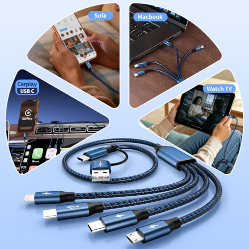 5' 4-in-2 Mpatiby Multi Charging Cable w/ Dual USB-C, Lightning & Micro USB (Navy) - image 8