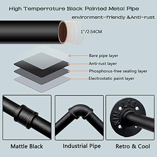 Crehomfy Industrial Pipe Clothes Rack With Top Shelf And 3 Hooks, 41''L Wall Mounted Garment Rack, Heavy Duty Iron Garment Bar, Clothes Hanging Rod Bar, 4 Base Max Load 135Lb Black #TOP7