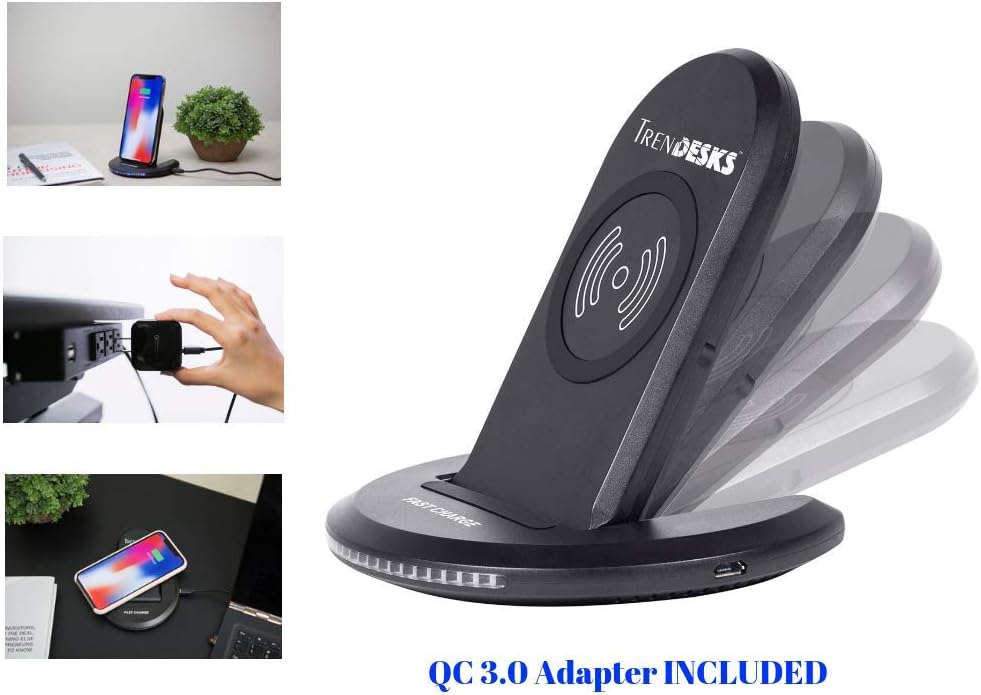 TrenDesks Fast Wireless Charger, (WITH QC 3.0 Adapter), Angle Adjustable, Qi Certified 10W Charging Pad Stand for Samsung Galaxy S9 Plus S9+ Note 8 S8 plus S7 S6 galaxy s7 iPhone X/8/8 Plus and All Qi