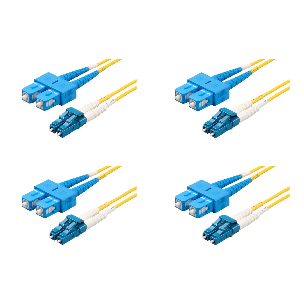 SpeedyFiberTX 4-Pack 2 Meter LC/U to SC/U Fiber Patch Cable, Corning SMF-28 Singlemode 9/125um Ultra Optical Fiber, OS1/OS2 Compatible, Duplex Yellow Riser OFNR Cable Jacket