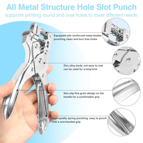 CAETOUNG 2 in 1 Badge Slot Hole Punch for ID Cards, Heavy Duty Hand Punch Metal Hole Puncher for PVC Material, Business Cards, Paper and Cardstock (5mm Round Hole &13mm X 3mm Slot Hole, Silver) - Image 4