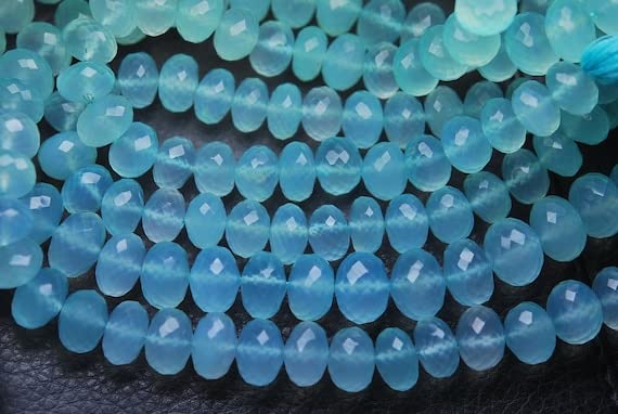 Rondelles en calcédoine aqua de 6,5mm : perles rares facettées de qualité supérieure pour bijoux