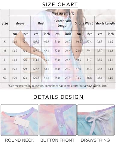 Image of Ekouaer Pajamas Set for Women Short Sleeve Lounge Set 2 Piece Loungewear PJs Soft Cute Lightweight Sleepwear