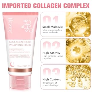 Collagen Night Wrapping Mask, Maschera al Collagene Viso Coreana Maschera Viso Peel Off per Migliorare L'elasticità Della Pelle, Idratare, Levigare eRassodare Durante la Notte