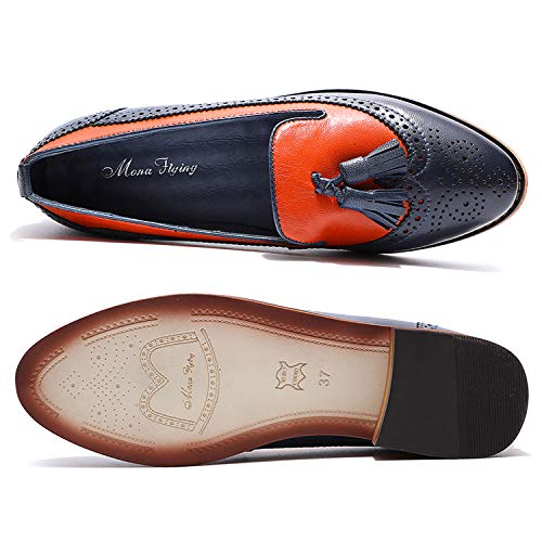 Image of Mona flying Women's Leather Tassel Loafers Slip on Brogue Flat Office Shoes