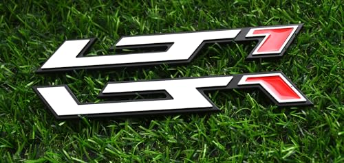Image of Pair New LT1 Emblems 3D Badge Left and Right Engine Hood Badge Decal Replacement for Corvette C4 C7 ZR1 (Chrome Red)