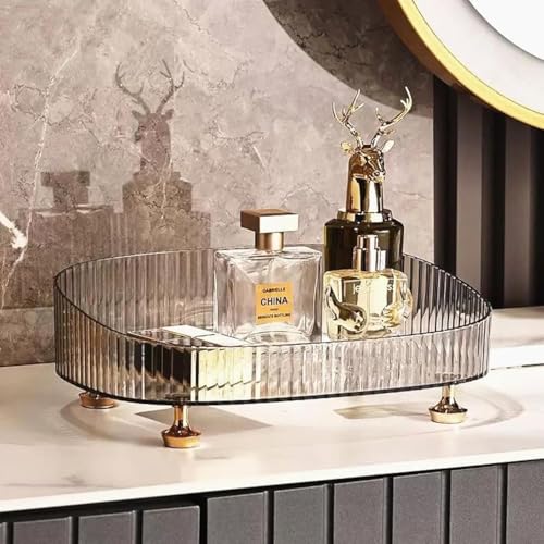 DEAMACE Makeup Perfume Organizer Vanity Tray Cosmetic Skincare Countertop Organizer for Bathroom Clear