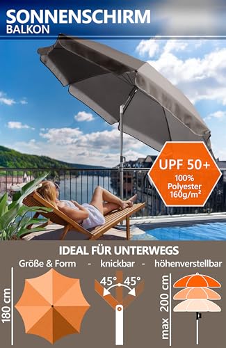 4smile Sonnenschirm Strand rund, Taupe - Strandschirm Ø 180 cm, Strandschirm windfest stabil als praktischer Sonnenschutz Strand, Sonnenschirm mit Schutzhülle – Bild 5