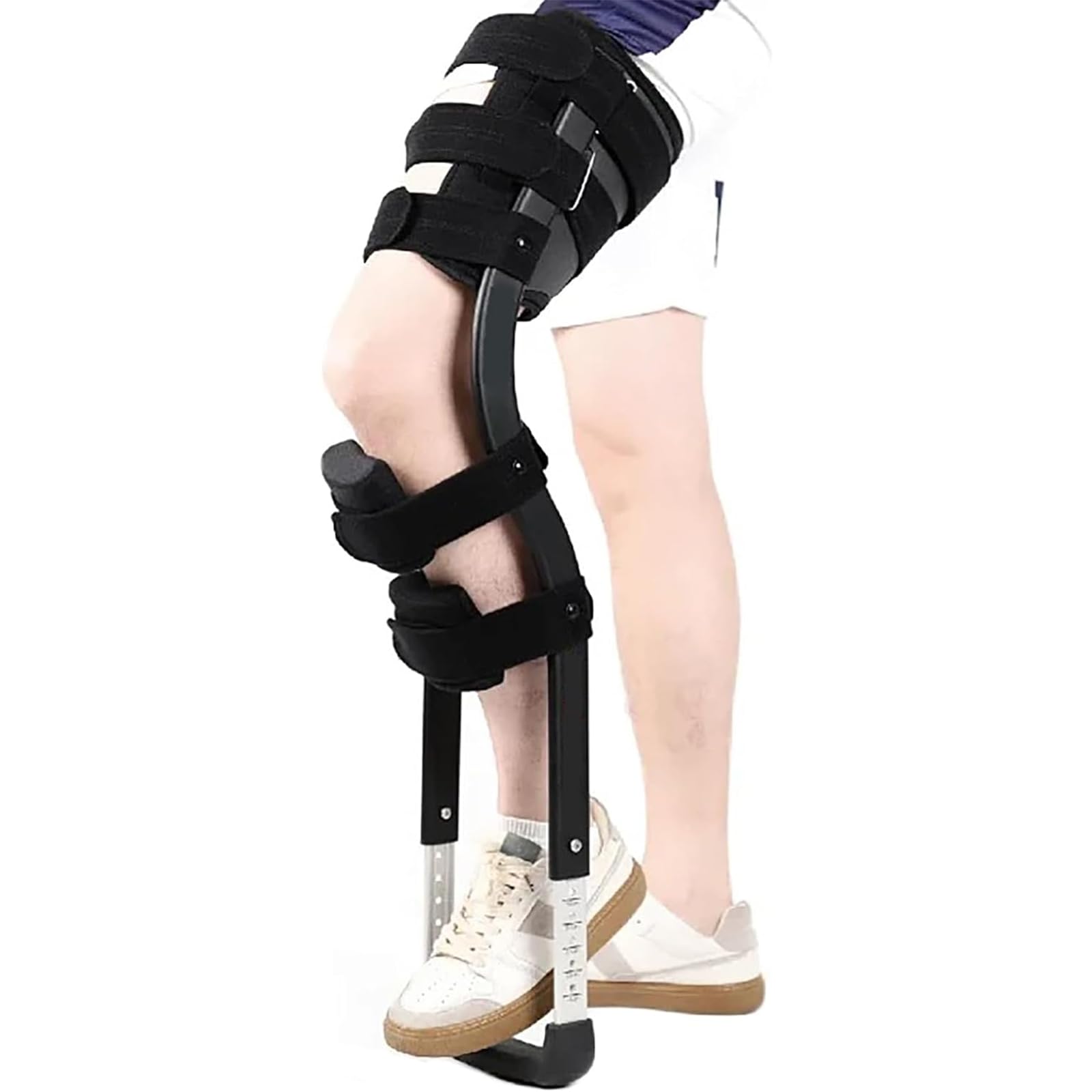 Freihändige Krücke, Beweglichkeitsstütze für Beine und Knie mit verstellbaren Oberschenkelgurten und Antirutschmatten, bionisches Krümmungsdesign und Schwerkraftstabilität, sichere Nullbelastung und