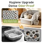 Stainless Steel Cat Litter Box with Lid, XL Extra Large High Sided Litter Box for Big Cats, Odor Free Open Top Litter Pan Easy Cleaning Anti-Urine Leakage Non-Stick, Includes Scoop, Light Grey - Image 7