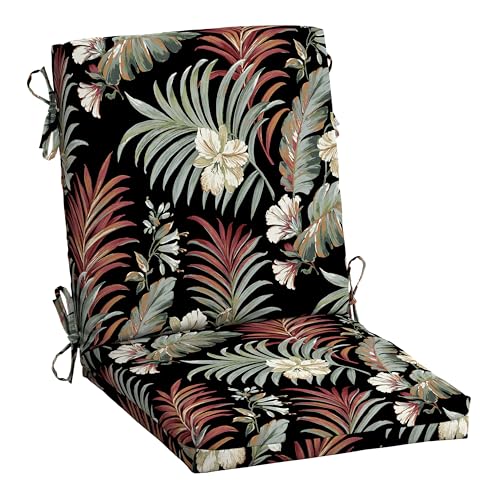 Image of Arden Outdoor Midback Chair Cushion, 18 x 16.5, Rain-Proof, Fade Resistant Simone Black Tropical