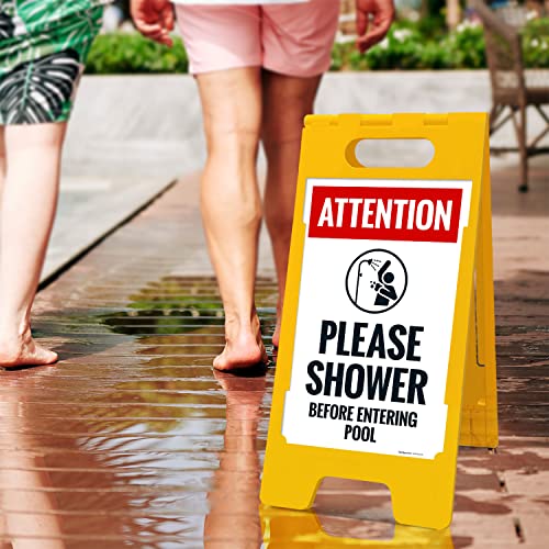 Señal plegable para piso 'Attention Please Shower' 10x16 pulgadas miniatura 7