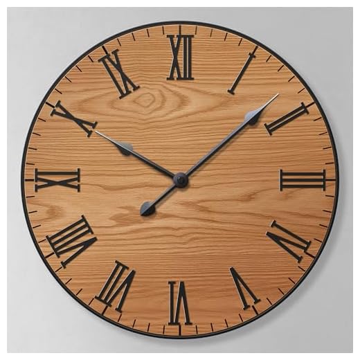 Large Wall Clock 24 Inches - Decorative Wall Clock Large With Real Wood & Roman Numerals - 24 Inch Wall Clocks For Living Room Decor - Large Farmhouse Wall Clock - Big Wall Clock For Living Room