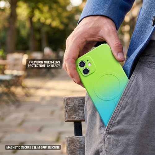 Image of amazon basics Gradient Mag-Safe Case for iPhone 11 | Soft Silicone Shockproof Cover with Camera Protection | Slim Lightweight Design | Smooth Touch & Durable - Green & Blue