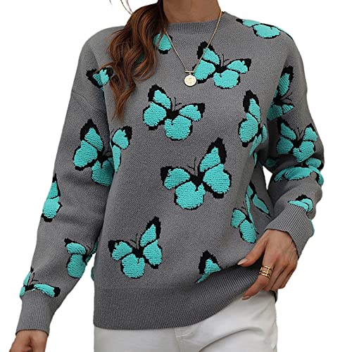 Image of JUNBOON Women's Casual Leopard Print Knitted Pullover Sweaters Long Sleeve Crew Neck Jumper Tops