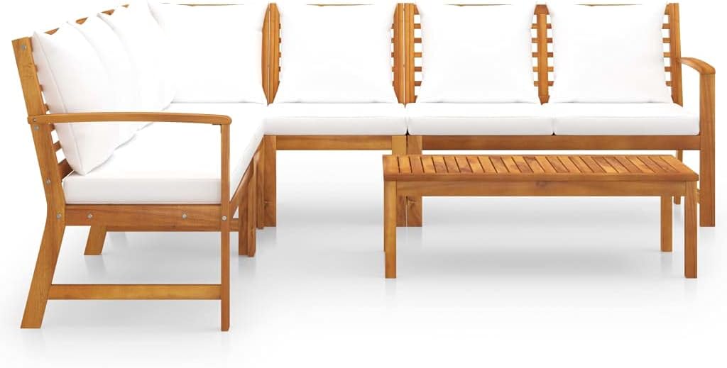 vidaXL Patio Lounge Set 6 Piece, Patio Furniture Set for Outdoor, Sectional Sofa with Cushions, Corner Sofa, Modern Style, Cream Solid Wood Acacia