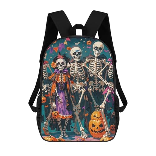 17 Inch Backpack for Travel, Skeleton Ball Print Modern Backpack Shoulder Bag with Adjustable Straps, Side Pockets & Reinforced Bottom
