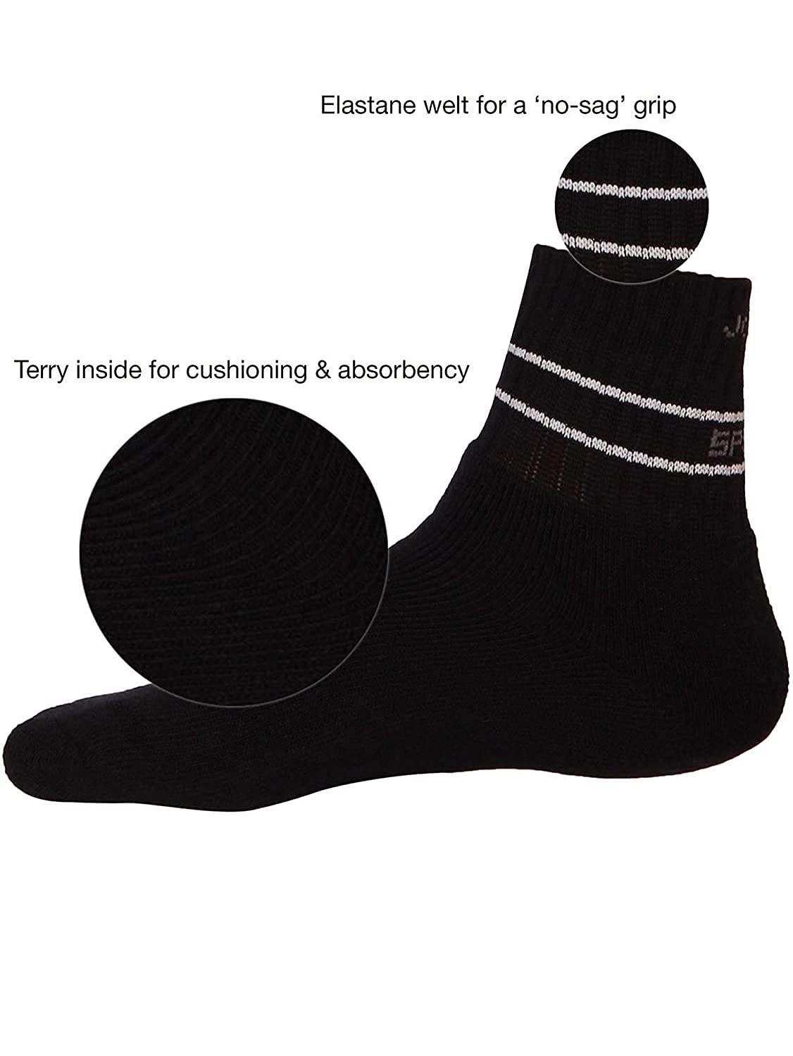 Jockey Boy Pack Of 3 Pairs Regular Socks With Logo Sports Ankle Length Cotton Towel Socks, Assorted 1
