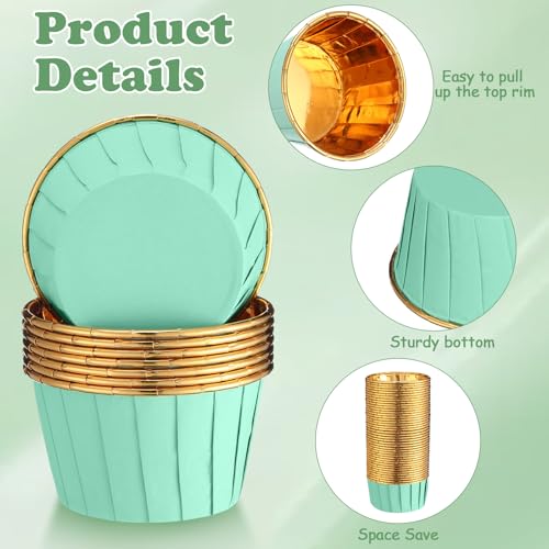 Image of 300 Pack Green Gold Cupcake Liners Bulk Disposable Foil Muffin Cup