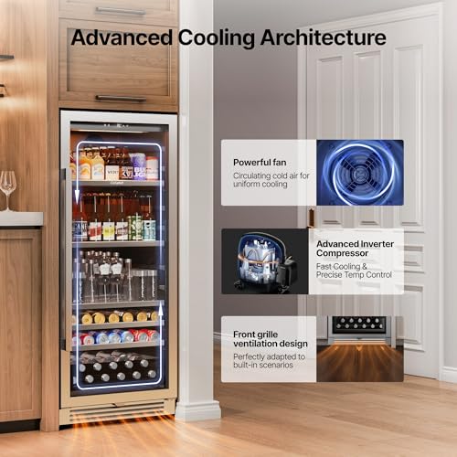 Image of Ca'Lefort Beverage Refrigerator Cooler - 24 Inch Beverage Fridge 238 Can with Glass Door, Built-in or Freestanding Refrigerator with 3 Color LED, Drink Cooler for Soda Beer or Wine (Right-Hinged)
