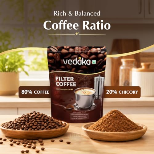 Image of Amazon Brand - Vedaka Filter Coffee Powder 500 g | 80:20 Coffee Chicory Blend | Medium Roast | Strong Aroma & Full Body | South Indian Filter Coffee