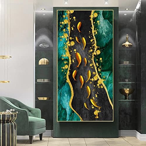 Peinture d'entrée dorée Koi pour créer une ambiance zen chez soi