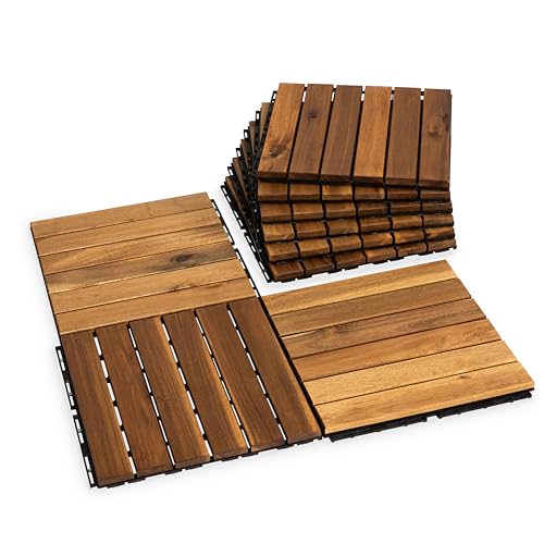 VICTORY RELAX Acacia Wood Flooring Interlocking Deck Tiles for Patio Decor 9 Pcs 6 Slats VR Natural -...