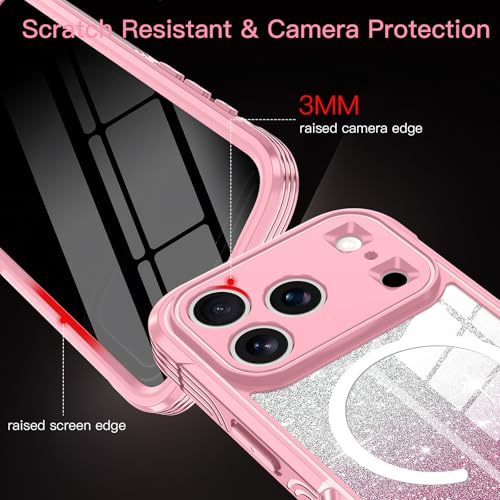 Casetego for iPhone 17 Pro Case Magnetic,Compatible with MagSafe,Built-in Privacy Screen Protector,Slim Glitter Sparkle Full Shockproof Protective Girls Case for Apple iPhone 17 Pro,All Pink by Casetego - Used condition - Image 8
