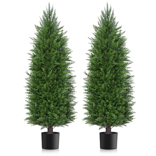 Image of AOKIIE 5FT Artificial Cedar Topiary Trees UV Protection for Outdoor 2PCS