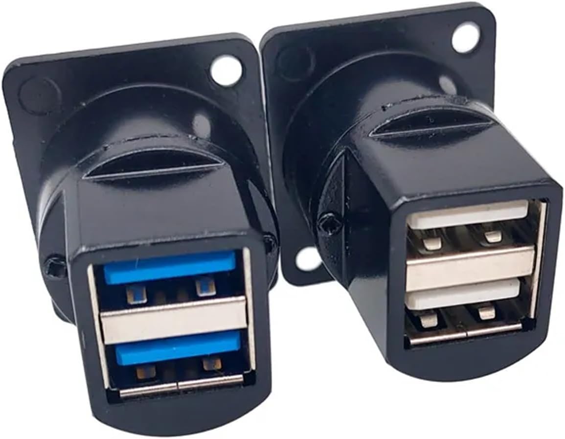 1PC D Type Metal Double-Row USB Socket Female to Female USB 2.0 3.0 Connector Panel Mounting Black(USB-2.0)