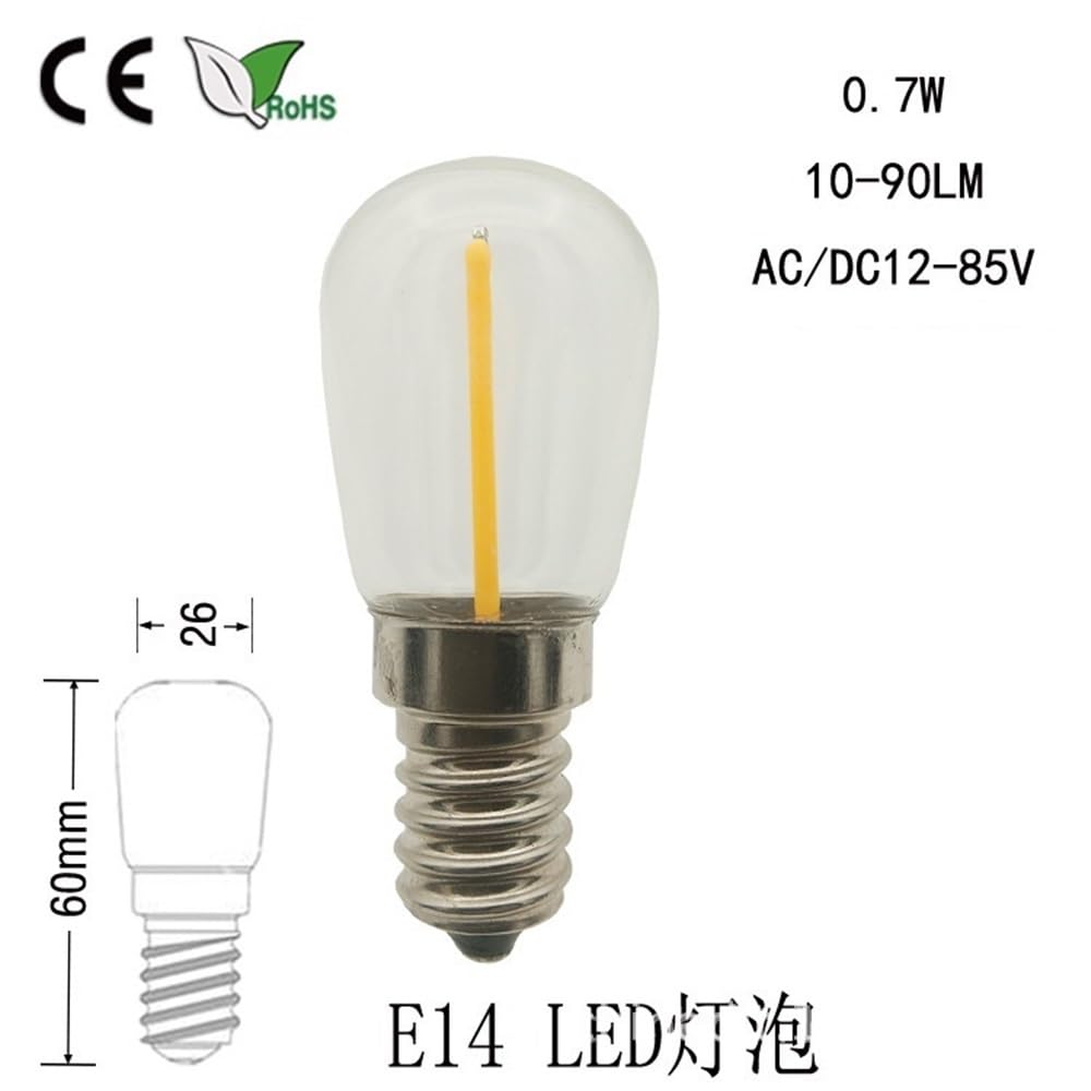YXJX low voltage bulbs, Confezione da 50, luci LED for frigorifero AC12V E14/E12/E17 T26 0,5 W IP65 luci in vetro trasparente impermeabili(2200K Yellow,12V E12)