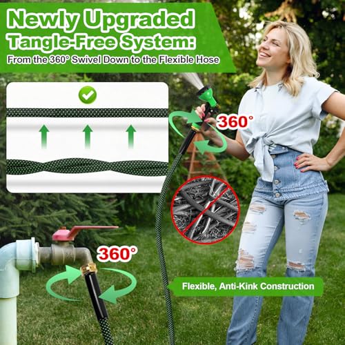 Image of Garden Hose 100ft, Non-Expanding Flexible Hose, Lightweight | Kink Free, Sturdy, Leak-Proof, Portable, Water Hose with 10 Function Nozzle for Outdoor, Yard, Lawn, Car Wash and Camper Use
