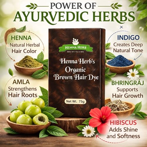 Image of Henna Herb Herbal Hair Colour Dark Brown | Ammonia Free Natural Hair Dye | 100% Grey Coverage | Organic & Chemical Free Hair Colour Brown for Men & Women | Long Lasting Brown Hair Dye