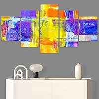 SIGNWIN 5 Panel Canvas Wall Art Modern Art Abstract Brushstroke Closeup Expressionism Expressive Modern Multicolor Oil Painting for Home Decorations Ready to Hang - 60