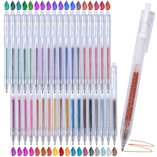 XWT Glitter Gel Pens 36 Colors Vibrant Sparkle Metallic Ink with Shimmer Effect Refillable Fine Point Retractable Set for Coloring Books Drawing Journaling Note Taking