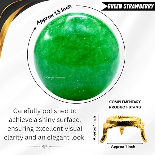 Image of Certified Green Strawberry Quartz Crystal Ball for Meditation - Premium Crystal Vastu Items for Home and Feng Shui Items for Good Luck - Ideal for Pooja Supplies and Spiritual Practices (1.5 inch Inch)