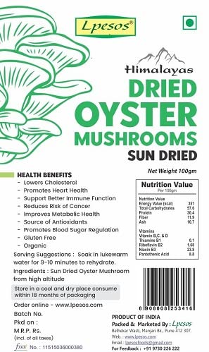 LPESOS Sun Dried Oyster Mushroom Cholesterol Free High in Protein -100 Gm