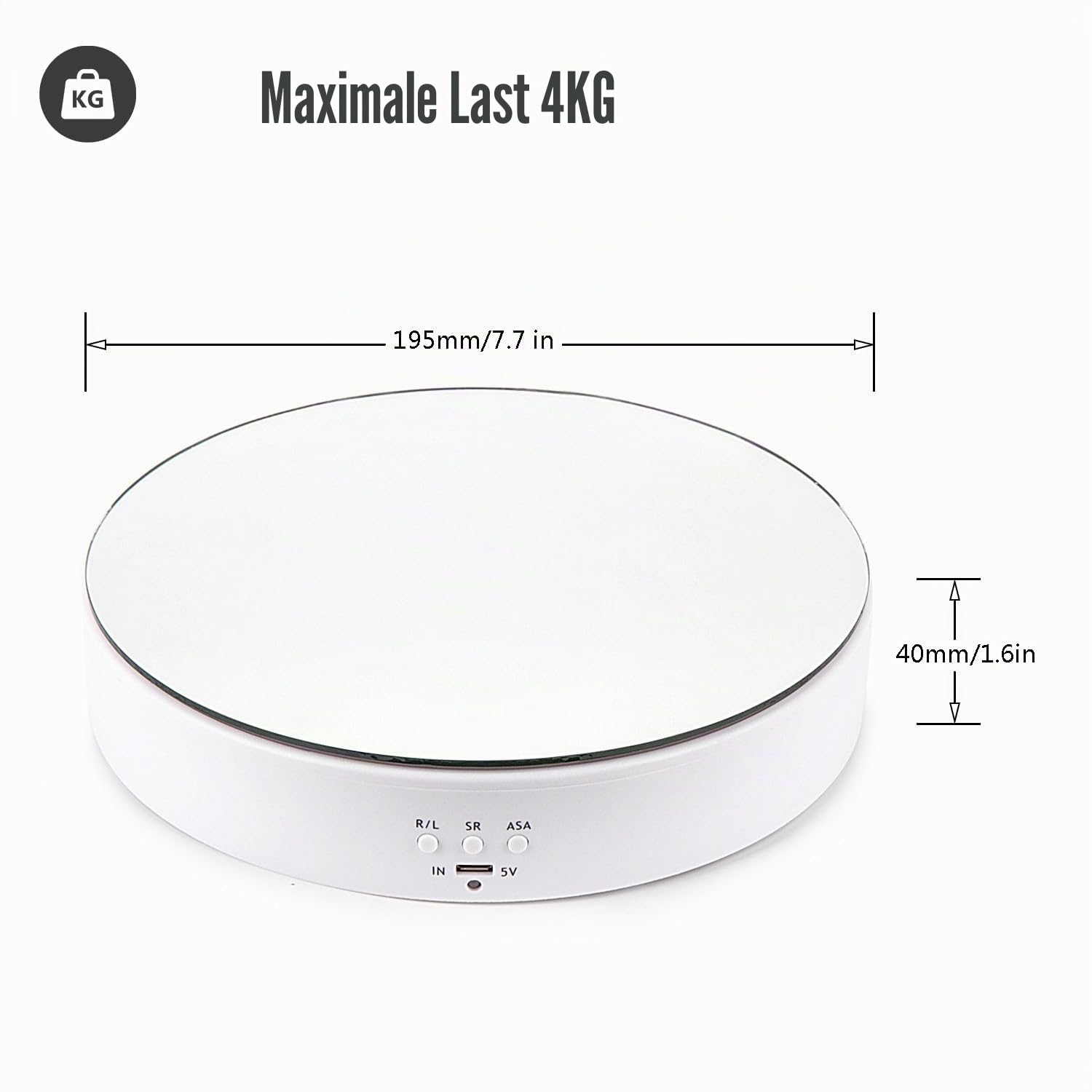 Leadleds Elektrisch Drehteller Display-Ständer, 7,7 Zoll 360° drehbarer Display-Ständer für Produkt-Display (weiß)
