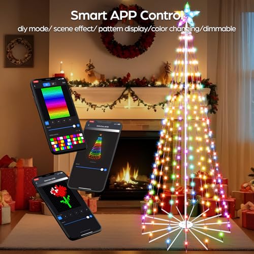Image of FANCILLUMA 8 FT 340 LED Outdoor Smart Christmas Cone Tree Lights | RGB Color Changing, DIY Multicolor Lightshow, APP & Remote Control, Music Sync Timer Waterproof Outdoor Christmas Decorations